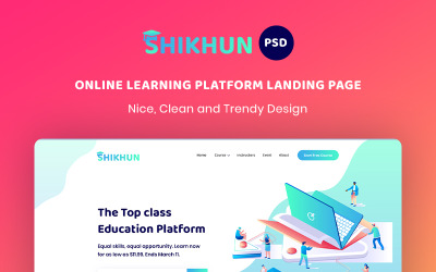 Online leerplatform bestemmingspagina PSD-sjabloon