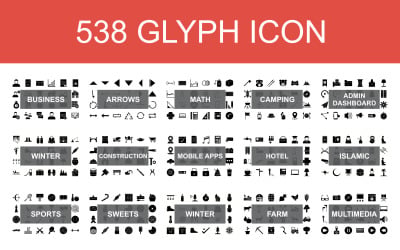 538 Icona glifo con 15 diverse categorie impostate