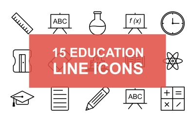 Edukacja linia czarny zestaw ikon