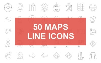 50 Maps &amp; Location Line Black Icon Set