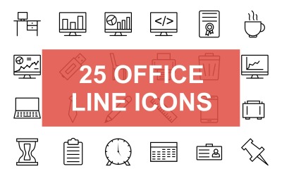 25 Office Line Black Icon Set