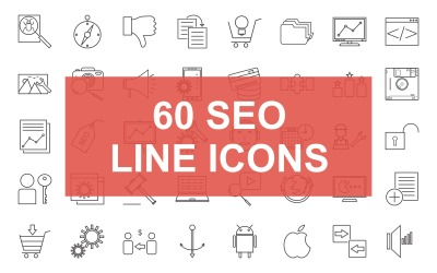 SEO Line svart ikonuppsättning