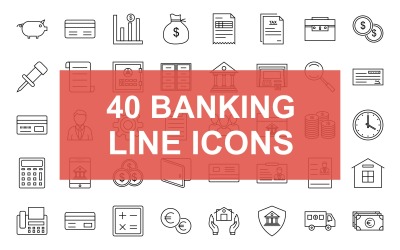 30 bankovní linie černá sada ikon