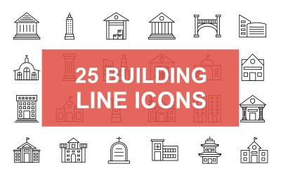 25 Building Line Icon Set