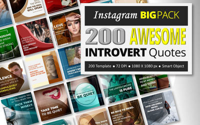 200 niesamowitych introwertycznych cytatów - szablon mediów społecznościowych BIG PACK na Instagramie
