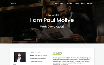 Template di Landing Page Responsive #101098 "DevPort - Portfolio"