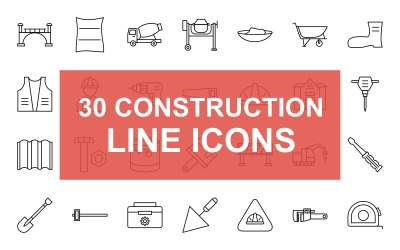 30 Будівництво лінія набір іконок