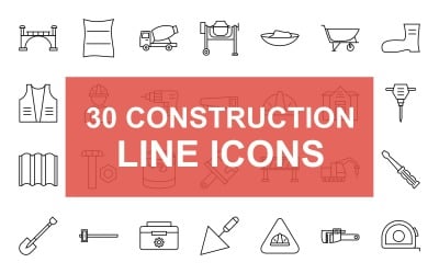 30 Conjunto de ícones de linha de construção