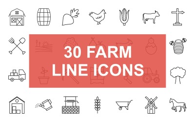 30 Farm Line Icon Set