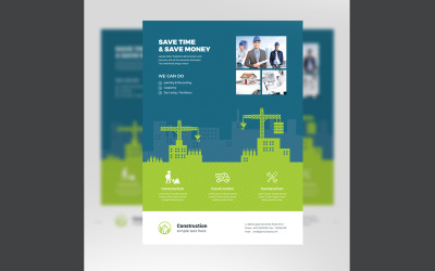 Construction Flyer With Green Blue Elemens - Corporate Identity Template