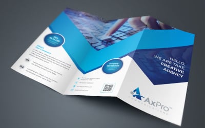 Tmavě modrá obchodní brožura s třemi složkami s abstraktní - firemní identitou šablony