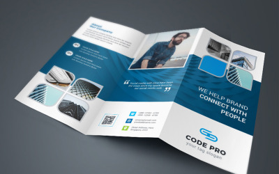 Niebiesko-fioletowa broszura biznesowa TriFold - szablon tożsamości korporacyjnej