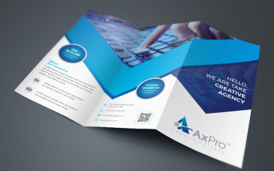 Ciemnoniebieska broszura biznesowa TriFold z abstraktem - szablon tożsamości korporacyjnej