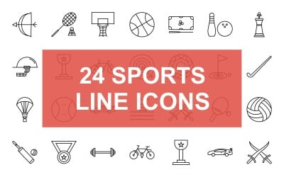 24 спортивних ліній чорний набір іконок