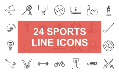 24 sportlinje svart ikonuppsättning