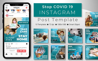Stay Home Stop Covid19 - Шаблон сообщения Instagram для социальных сетей