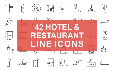 42 Conjunto de ícones pretos da linha de hotéis e restaurantes