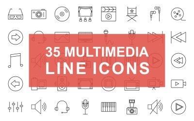34 Multimedia-Linie Schwarz-Icon-Set