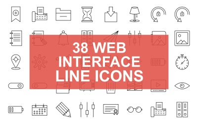 38 Web界面线黑色图标集