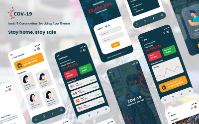 cov-19 Ionic 5 coronavirus nyomkövető alkalmazás téma App Template