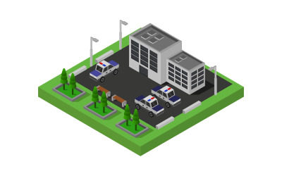 Isometric and colorful police station on a white background - Vector Image