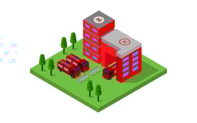 Isometric Fire Station - Vector Image