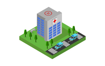 Isometrisches Krankenhaus auf weißem Hintergrund - Vektorbild