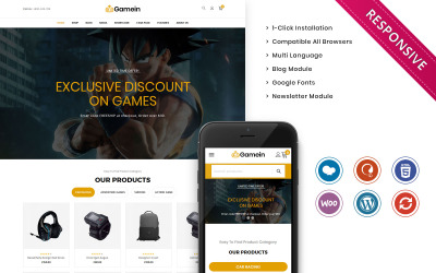 "Gamein - The Branded Gaming WooCommerce Theme" thème WooCommerce adaptatif #102406