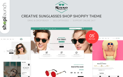Reszponzív Rixno - Creative Sunglasses Shop Shopify sablon 102403