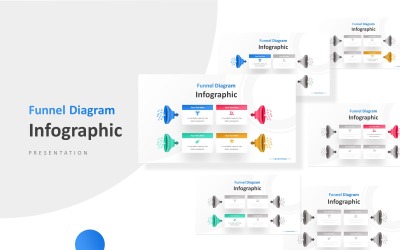 Vier fasen met trechterafbeeldingen en pictogrammen Infographic Presentatie PowerPoint-sjabloon