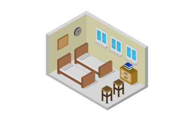 Isometrische slaapkamer op witte achtergrond - vector afbeelding