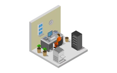 Isometric and colorful office room on a white background - Vector Image