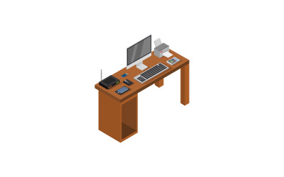 Geometric and Colored Isometric Desk - Vector Image