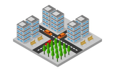 Geometric and Colorful Isometric City - Vector Image