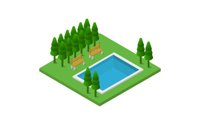 Isometric and Colorful Swimming Pool - Vector Image