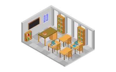 Izometrikus és geometriai iskolai szoba - vektor kép