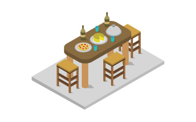 Изометрические кухонный стол на белом фоне - изображение в векторном формате