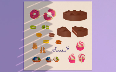 Set of sweets whole and in cut - Vector Image