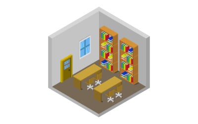 Isometric Library Room - Vector Image