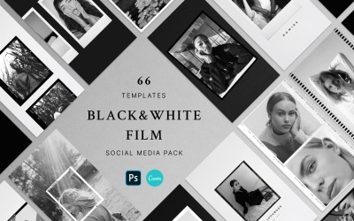 Modelli di fotogrammi di pellicola in bianco e nero per i social media