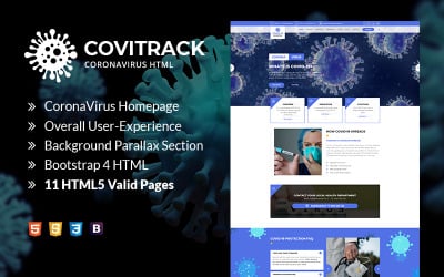"Covitrack - Coronavirus HTML" Responsive Website template №103142