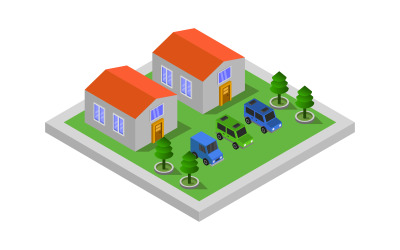 Isometric City on White Background - Vector Image
