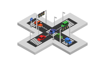 Isometric road junction - Vector Image