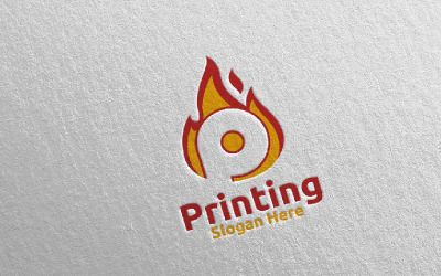 Modello di logo di concetto di progetto di società di stampa lettera P a caldo