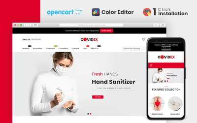 Reszponzív Covidex - Health + Medicine Store OpenCart sablon 103147