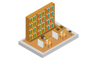 Biblioteca isométrica em segundo plano - imagem vetorial