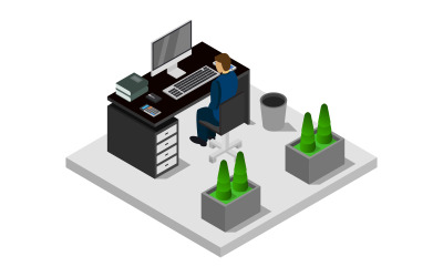 Isometric office desk - Vector Image