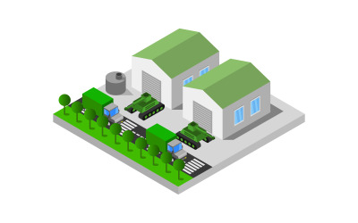 Military isometric barracks - Vector Image