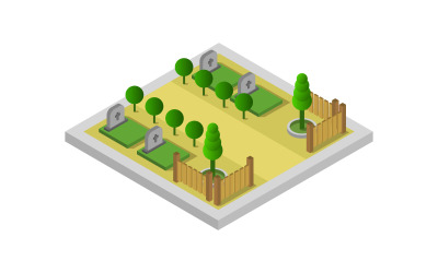 Isometric cemetery on background - Vector Image