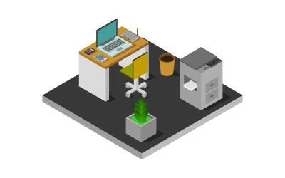 Isometric office desk on a white background - Vector Image